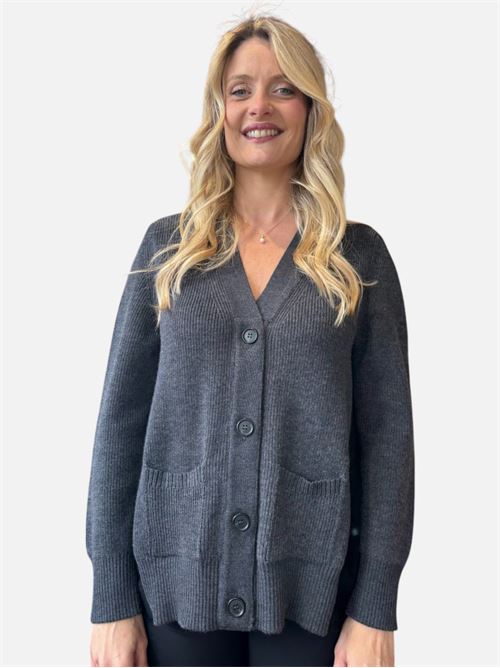 Cardigan a coste con tasche e tessuto plissettato sulla schiena MEIMEI J | M4IZ5012910ANTRACITE